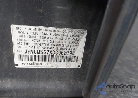 2003 Honda Accord 2.4 Ex z USA, uszkodzony, nr VIN JHMCM567X3C068794